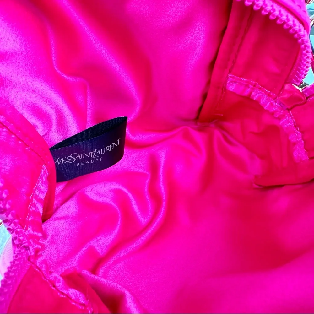YSL Yves Saint Laurent Hot Pink faux leathe Beauty Pouch Wristlet bag wi… - Picture 7 of 10